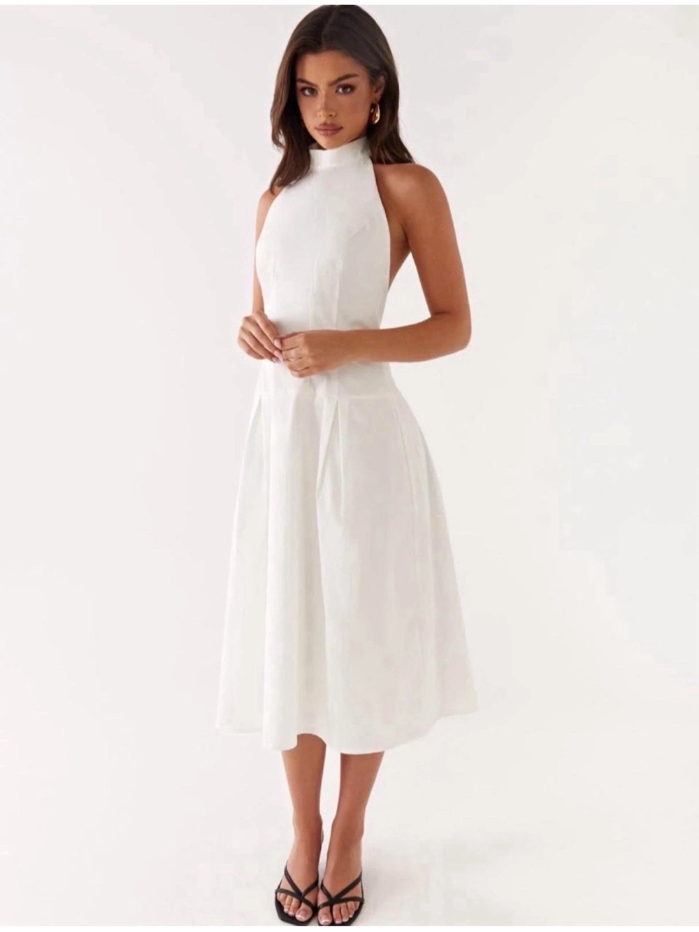 Peppermayo White High-Neck Sleeveless Midi Dress